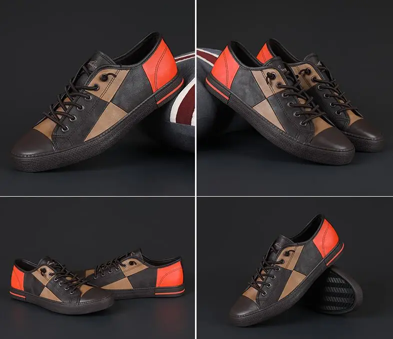 

Men's Casual Leather Shoes for Men Fashion Four Seasons Breathable Lace-up Athletic Shoes Shallow Skate Shoes