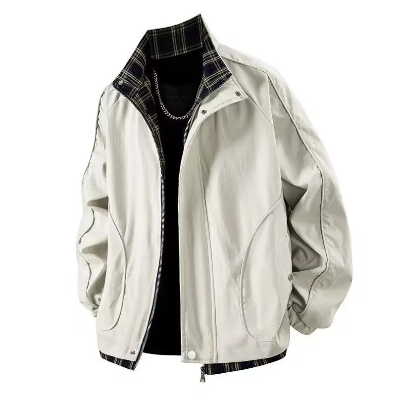 

Водонепроницаемая рабочая одежда с клетчатым воротником, мужская весенне-осенняя верхняя одежда пилота, цветной топ, искусственное двухсекционное пальто