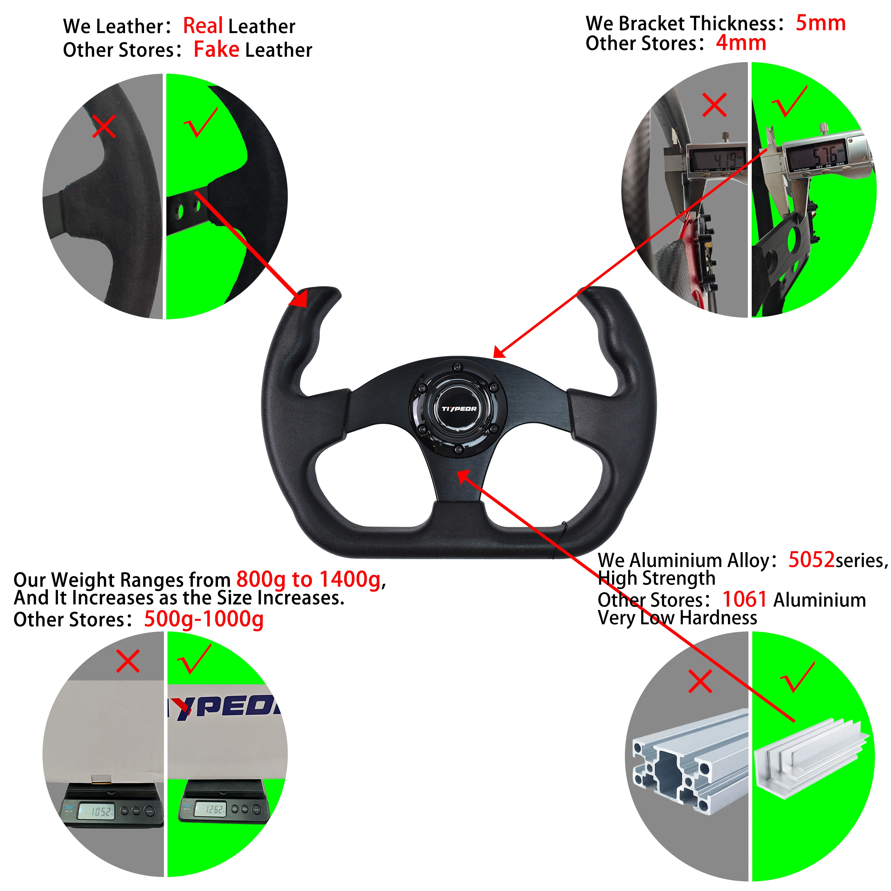 Universal PU Sport Racing 13Inch 330mm Flat Drift D-Type Steering Wheel
