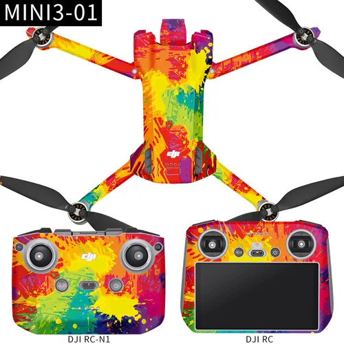 Imagen 2 del producto Para DJI Mini 3 Drone cuerpo pegatinas de circonio completo RC-N1/RC Control remoto película protectora de PVC accesorios de pieles antiarañazos