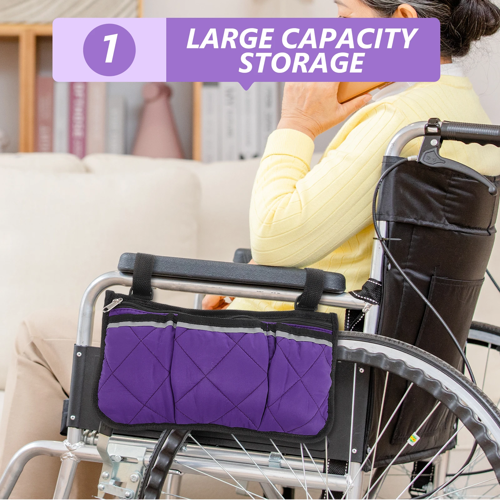 

Universal Armrest Storage Large Capacity Organizer Pouch For Stroller Side Hanging Durable Soft Material Easy Install Multi-Use