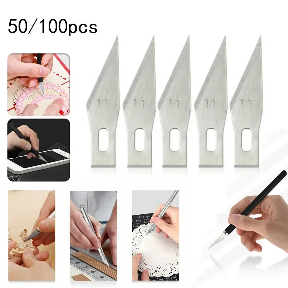 

100/50pcs Blades Stainless Steel Engraving Blades Metal Blade Wood Carving Blade Replacement S Urgical S Calpel Craft Silver