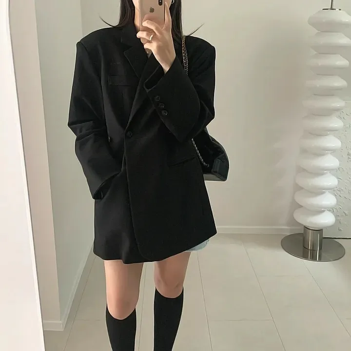 

Шикарный осенне-зимний женский костюм с воротником, асимметричный свободный крой на одной пуговице, верхняя одежда средней длины, повседневная классическая одежда