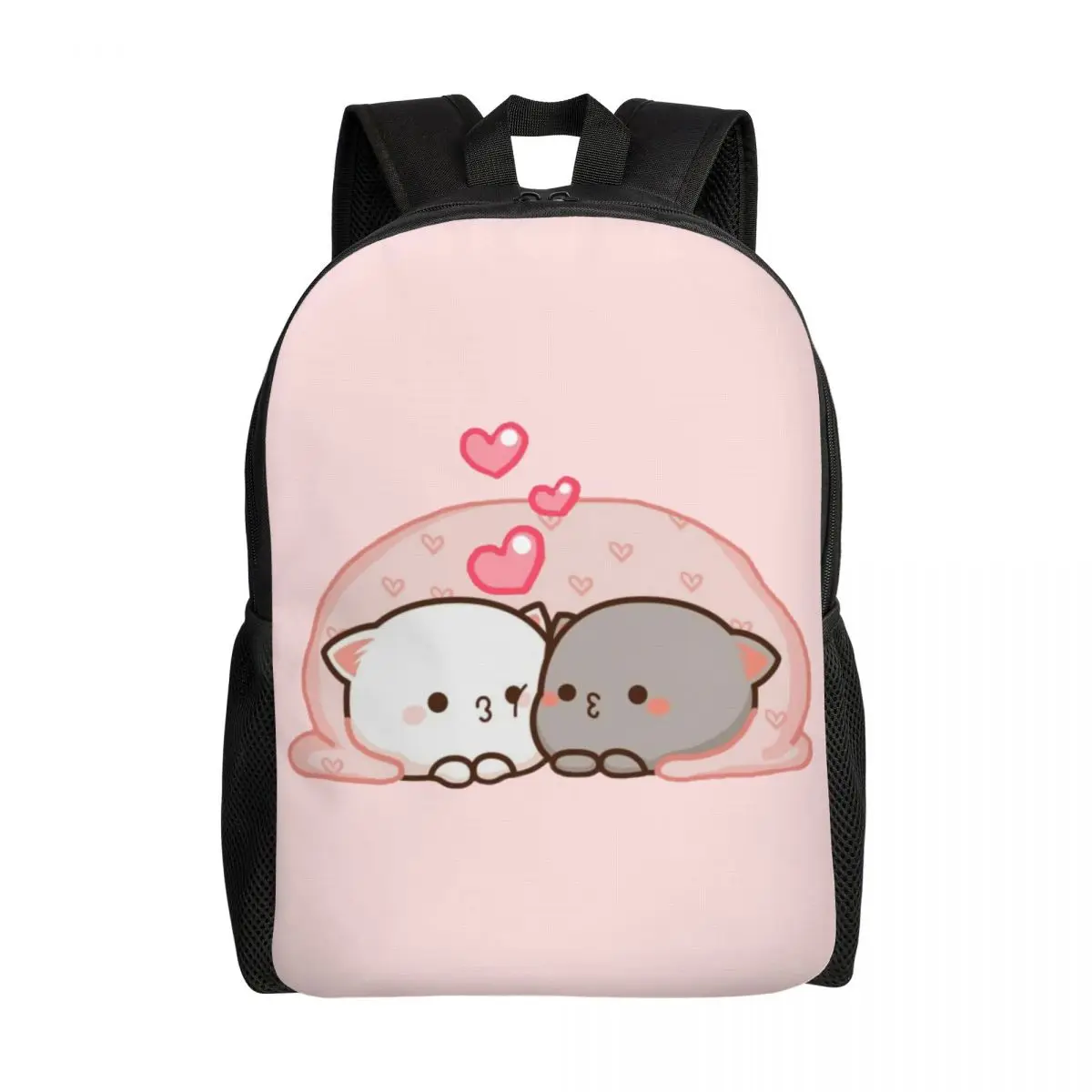 Customized Cute Mochi Cat Peach And Goma Love Kiss Backpack Women Men Fashion Bookbag for School College Bags