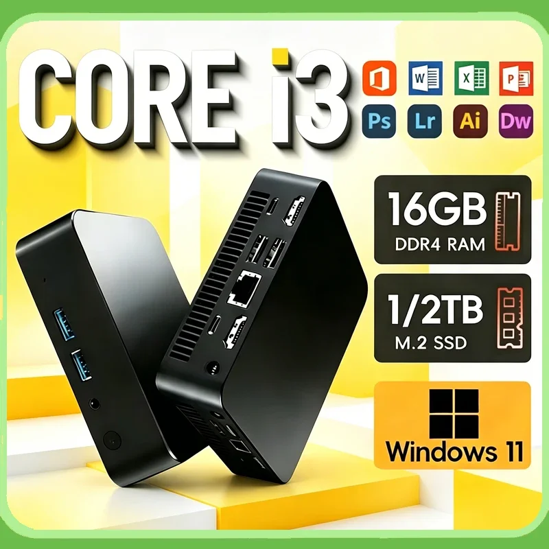 Mellifluous Core I3 6100/ I3-6006U MINI PC Windows 11 Pro Terse Pocket Module 32GB RAM 1TB 2TB SSD WIFI 6 BT5.2 4K HD Opalescen