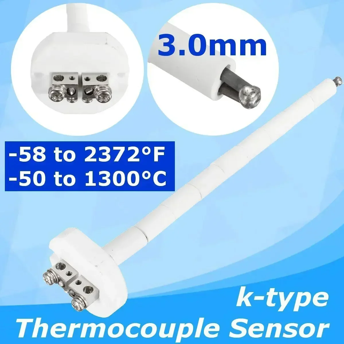 Sensor termopar tipo k de alta temperatura, forno cerâmico 2372f 1300c 3mm, sonda de aço inoxidável 1300 graus