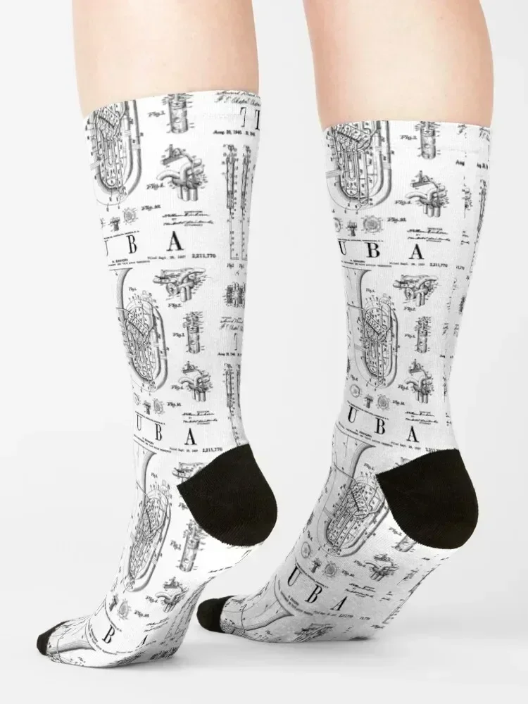 Tuba Vintage Patent Tubaist Tubist Drawing Print Socks floral christmass gift hip hop Children's Man Socks Women's