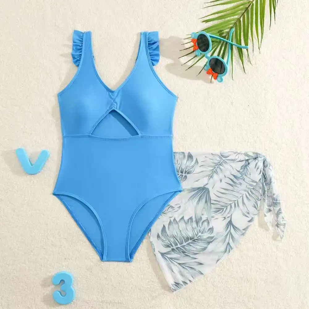 

2026 Girls Swimsuit With Beach Skirt Ruffle Strappy Kids Swimwear Female Children's Bathers Bathing Swimming Swim Suit Beachwear