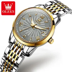 OLEVS Brand Luxury Mechanical Watch for Women Stainless Steel Waterproof Luminous Calendar Fashion Automatic Watches Reloj Mujer