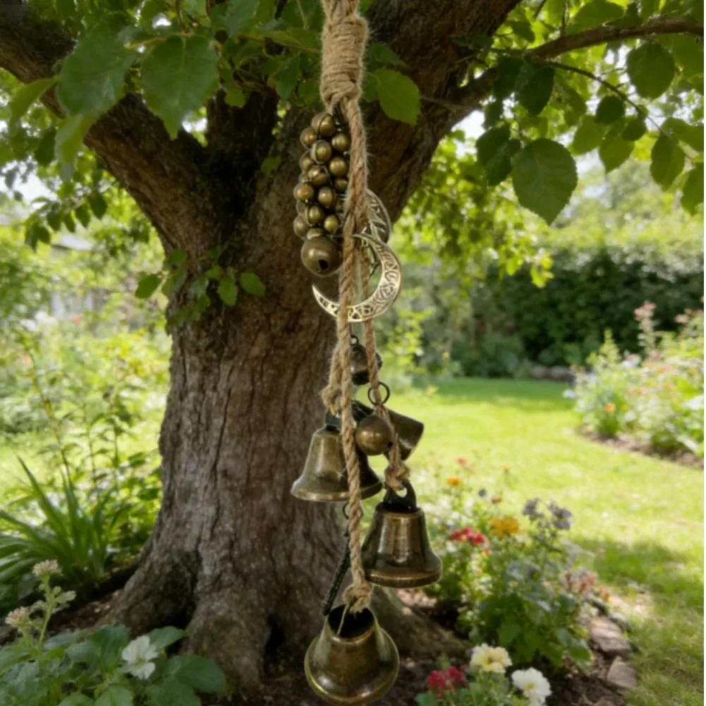 Bell Decor with Handmade Hemp Rope Weaving for Use in Garden For Porch or Window Areas Adding Rustic Visual Interest