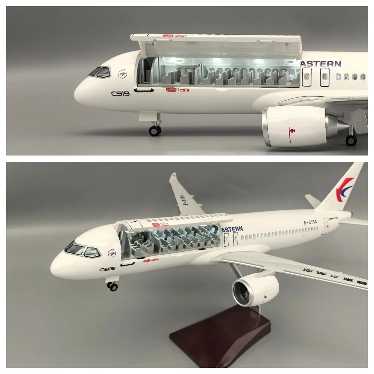 47CM Plane Model CHINA EASTERN C919 Resin Diecast Airplane Light Landing Gears 1/82 Scale Aircraft Collection Halloween Gift