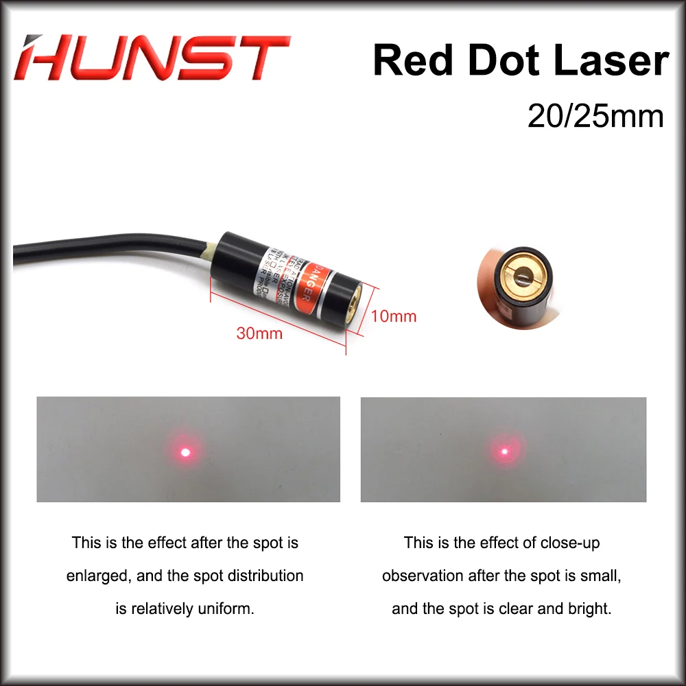 Módulo de Diodo de Posicionamento Ponto Vermelho Hunst, Gravador de Laser Head Set, DIY Co2 Laser Head, Dia 25mm, DC 5V