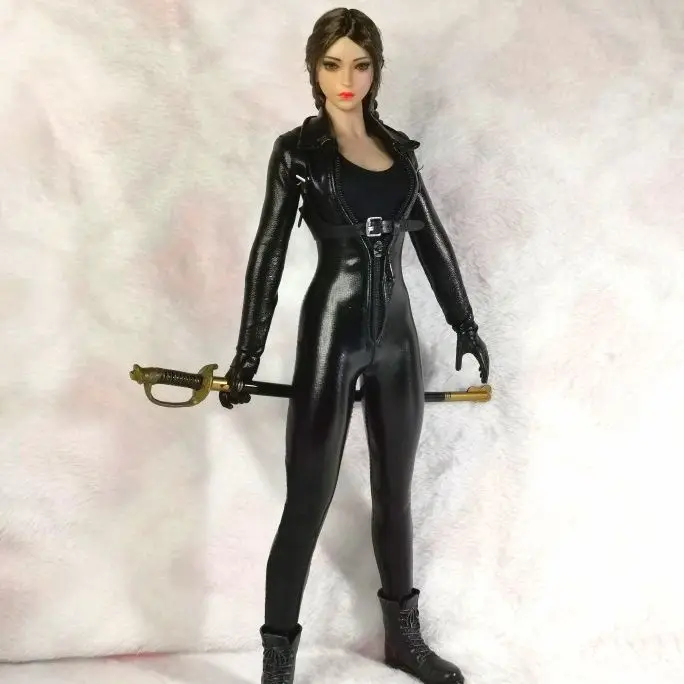 

1/6 Scale female dolls black leather jumpsuit tights for 12inches action figure body model