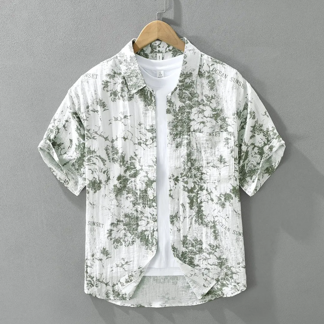 

2026 New Hawaiian Style Men's Short-sleeve Shirt, Outdoor Vacation Beach Shirt, Breathable Linen Material Men's Summer Wear