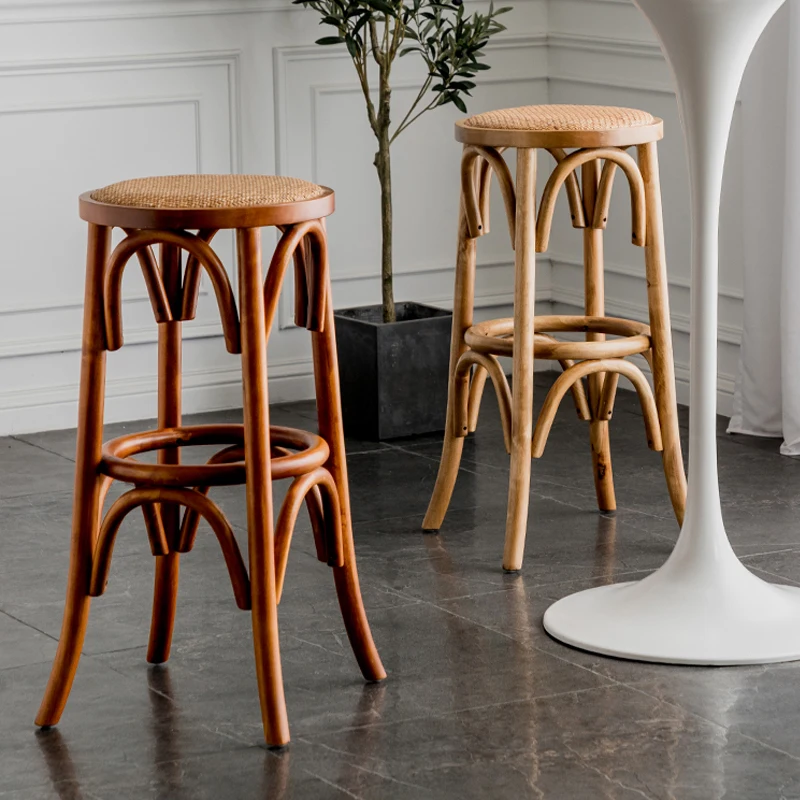

# Luxury Modern Backless Round Seat Vintage Wooden Bar Chair Stools Furniture