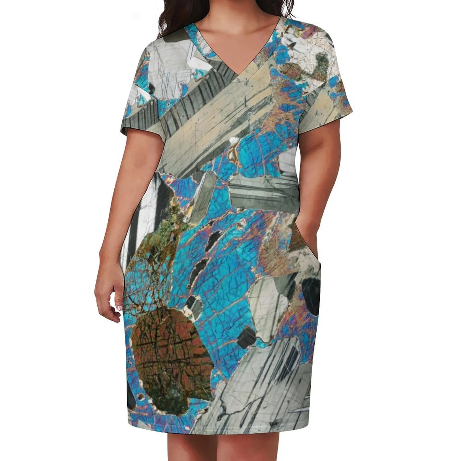 Gabbro from Huntly, Scotland rock thin section microscope photo - Scottish geology gift Loose Pocket Dress Women's long dress