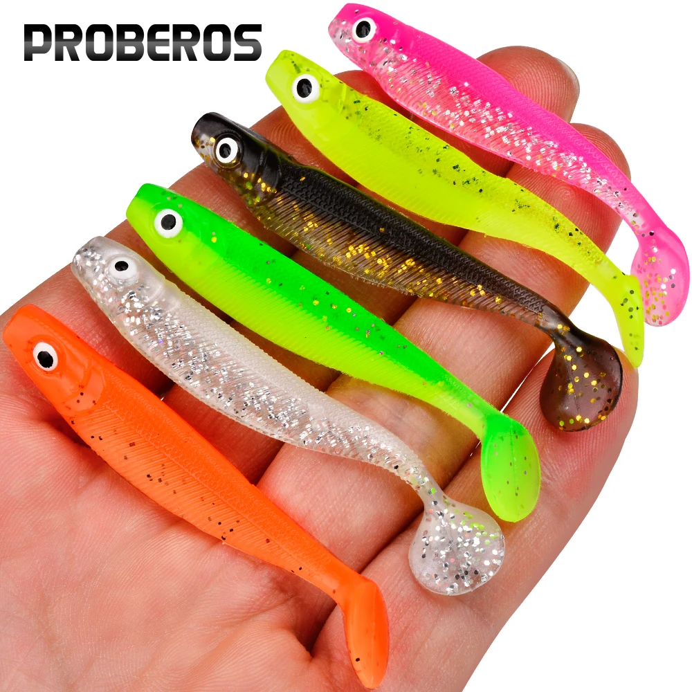 Proberos 12 Stück/Beutel Künstlicher Silikon T-förmiger Paddelschwanz Schwimmköder 3D Fischauge Einzigartige Form Bass Seewasser Angelköder