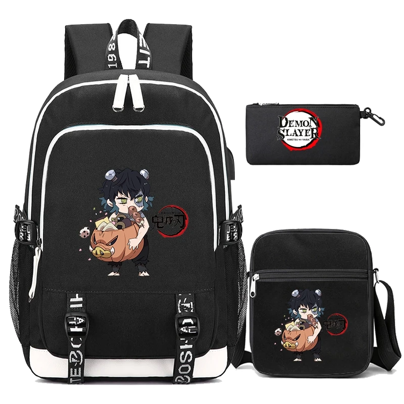 3Pcs/set Anime Demon Slayer Bookbag Teenagers Student Schoolbag Boy Girl Large Capacity Backpack Rucksacks Back To School