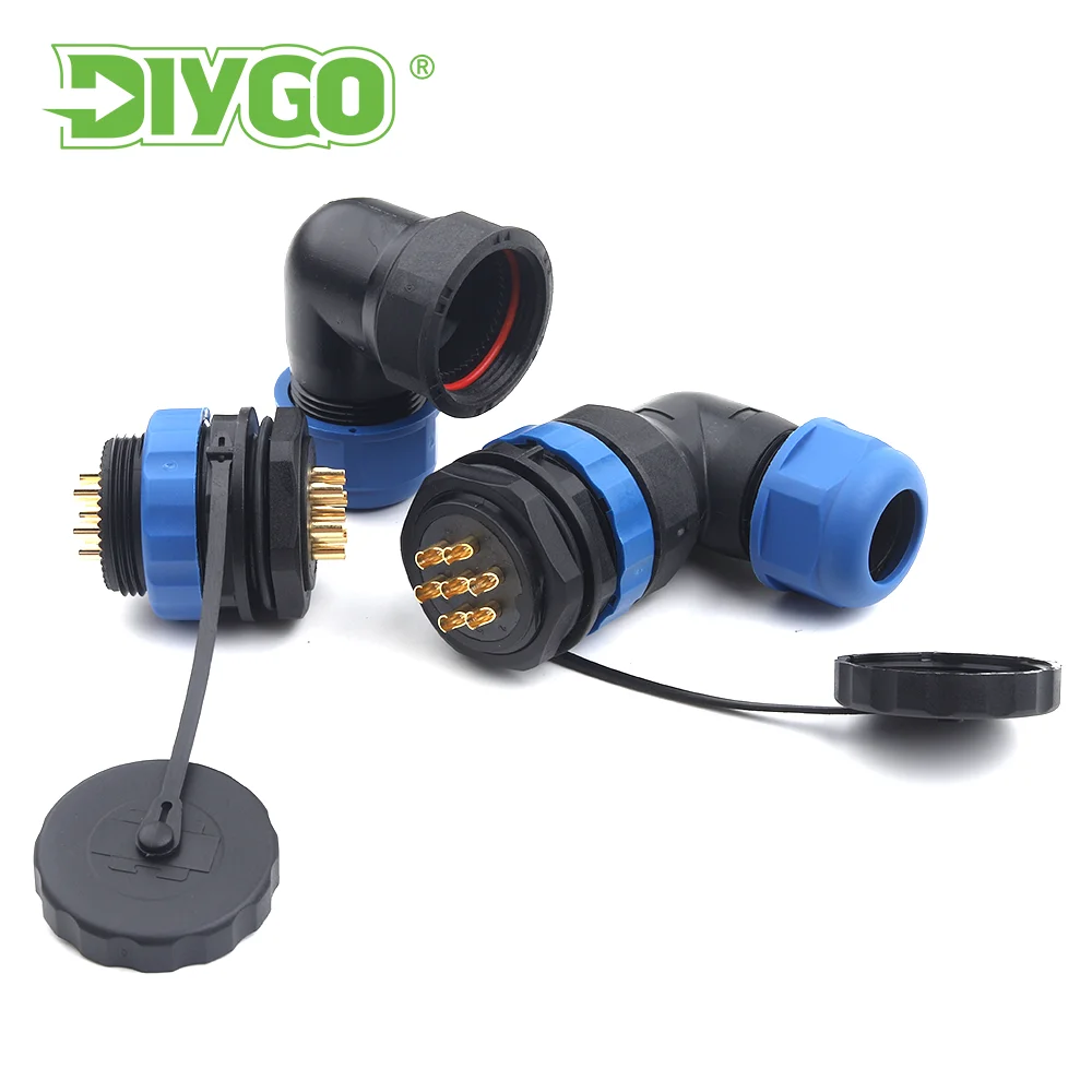 SP28 IP68 90Degree Elbow Waterproof Electric Nut Type 2 3 4 5 6 7 9 10 12 14 16 19 22 24 26Pin Aviation Connector Socket Plug