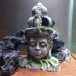 Resin Guanyin Bodhisattva Statue Fish Tank Landscaping Ornament Simulation Crafts Aquarium Decorations Fish Hiding Place