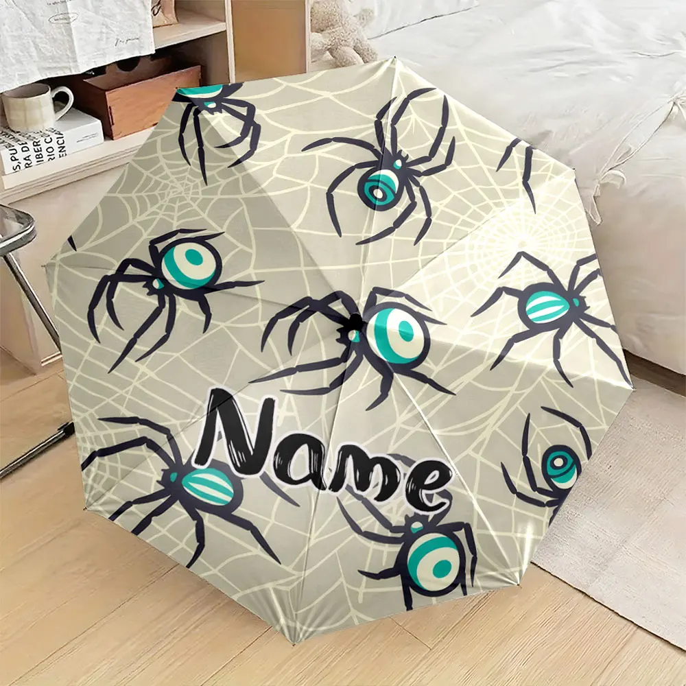 Custom Name Umbrella, Spider Web Print Umbrella with Colorful Design Folding Umbrella for Sunny and Rainy,Gift