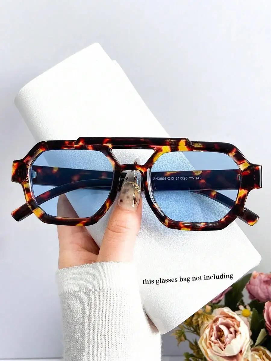 

Модные солнцезащитные очки Tortoiseshell Square с двойными линзами и синими стеклами