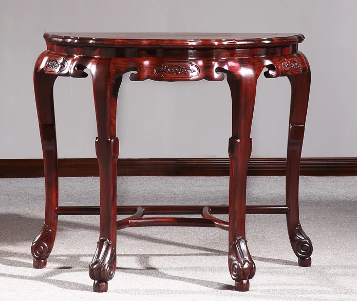 Sandal Wood Semi-Round Table Su-Style Ming and Qing Crescent Moon Console Marble Solid Wood Living Room