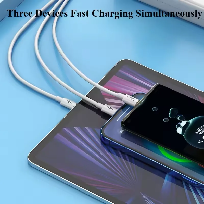 3 في 1 USB نوع C كابل 100 واط كابل شحن سريع للغاية لهاتف سامسونج هواوي Xiaomi Honor OPPO سلك بيانات البرق آيفون 1.2 متر #2