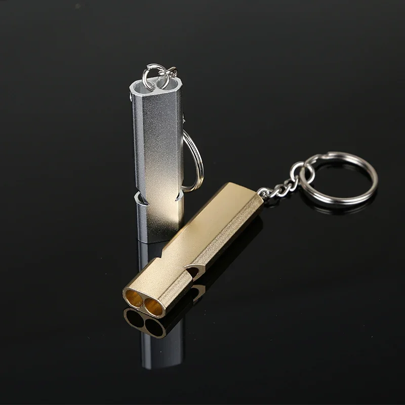 Portable Aluminum Safety Whistle For Outdoor Hiking Camping Survival Emergency Keychain Multi Tool Dual-tube Survival Whistle