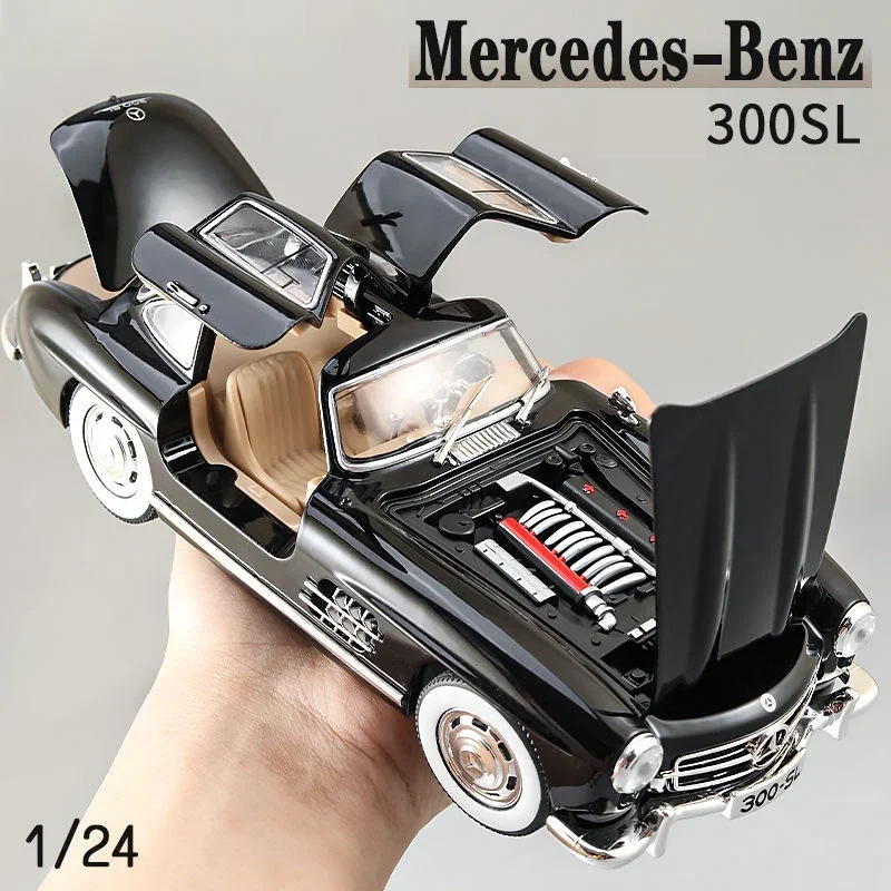 1:24 Mercedes Benz 300SL Alloy Classic Vintage car Model Car Model Diecast Metal Pull Back Sound Light Car For Children Gift