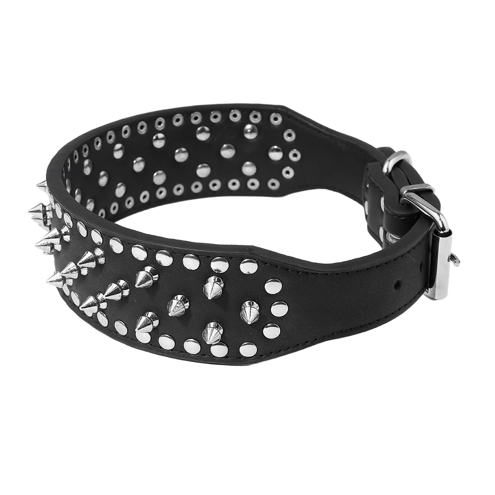 Width 2 Inch Anti-bite Spiked Dog Collars Adjustable Microfiber Leather Necklace Sharp Rivets Pet Collar Outdoor Dog Walking