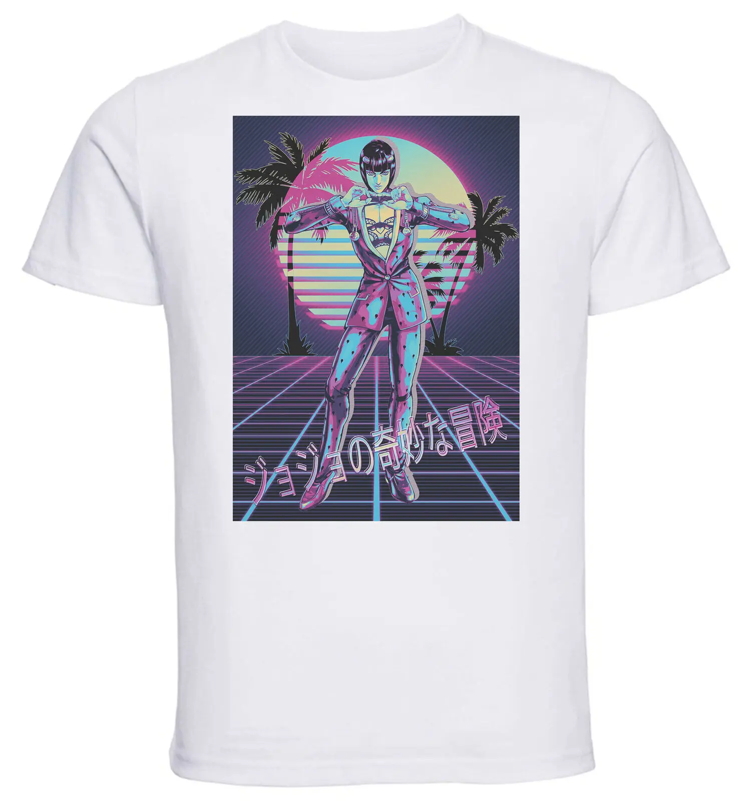 T-Shirt White Vaporwave 80s Style Jojo Bruno Bucciarati-