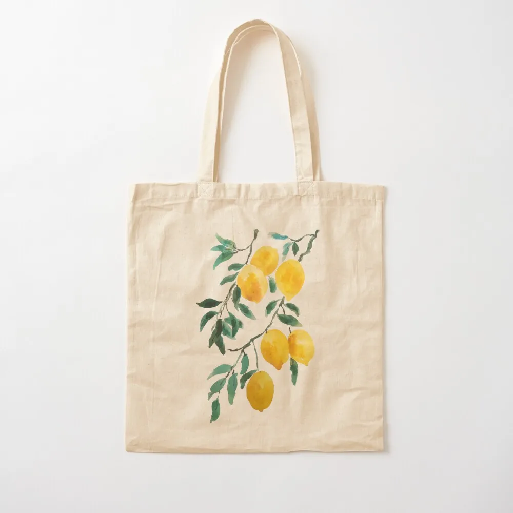 hand painted yellow lemon watercolor Tote Bag canvas tote bags large men's Woman shopper Canvas