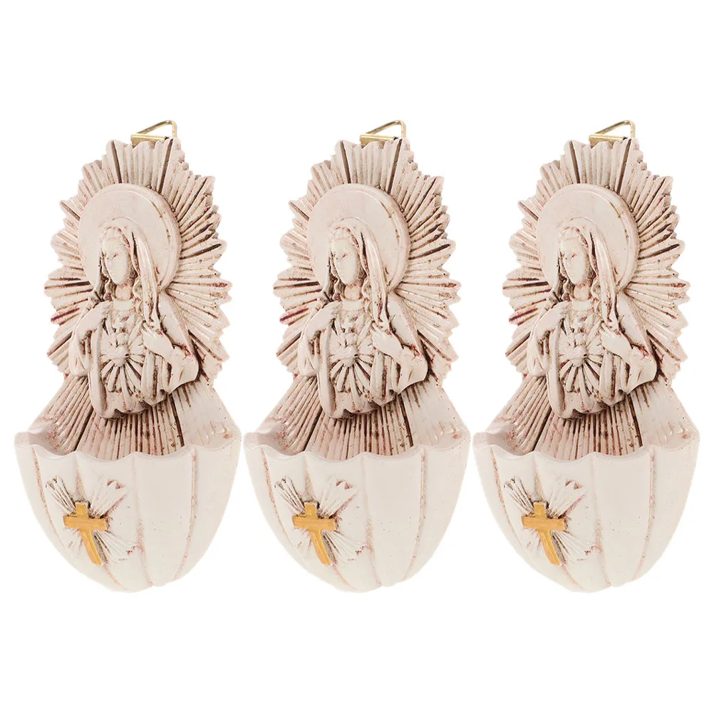 

3 pcs Holy Water Basin Catholic Wall Hanging Decor Religious Art Sculpture Church Resin Craft Christian Gift Font for Home