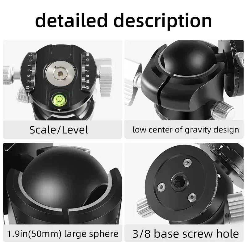 Tripod Head Universal Ball Head All Metal Low Profile Panoramic Video Ballhead Quick Release Plate for Tripod DSLR Monopodcamera