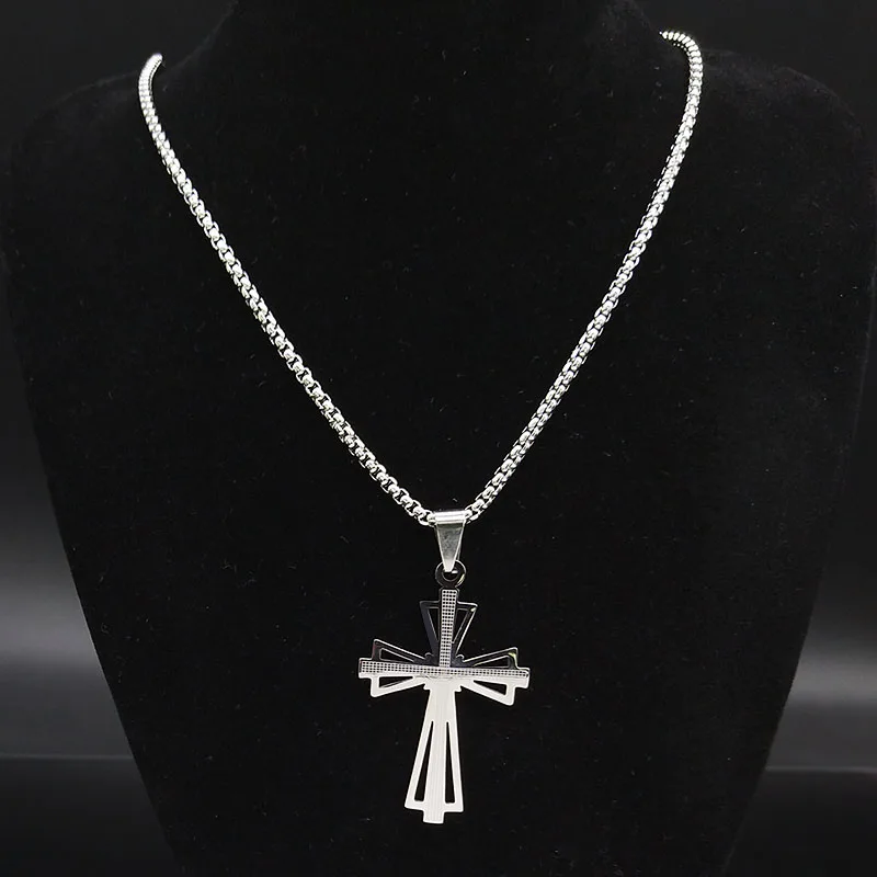 Fashion Big Long Cross Stainless Steel Necklaces Pendants for Men Silver Color Necklace Jewerly cadenas para hombre N1165S07