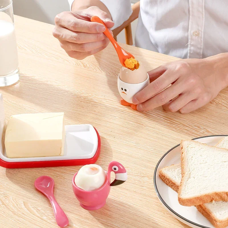 Plastic Egg Tray Lovely Household Tableware Creative Animal Shape Egg Cup Holder Egg Tool With Spoon Kitchen Accessories