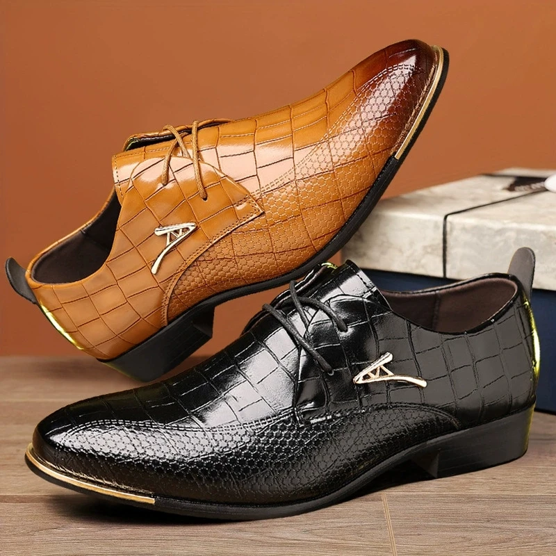 Fashion PU Leather Shoes Men Business Formal Dress Footwear Black Brown Casual Suit Comfortable British Style Groom Men Shoes view 4