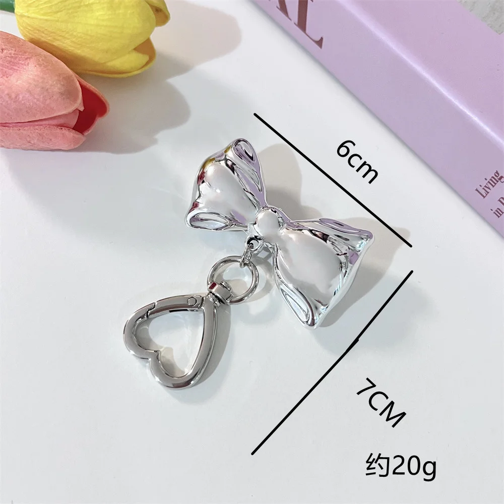 3d Bow Keychain Car Key Pendant Bag Backpack Hanging Decoration Heart-Shaped Metal Ring Electroplating Korean Acrylic Resin