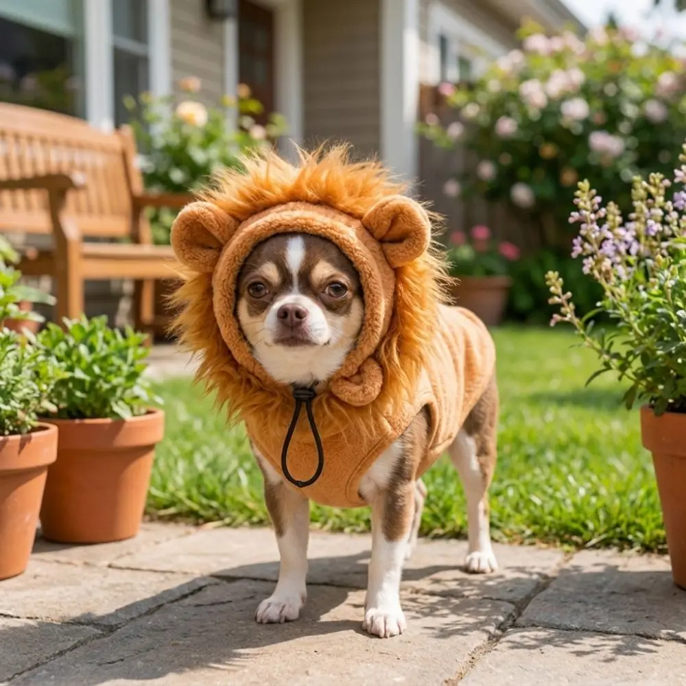 3D Fluffy Lion Costume Dog Outfit Set Breathable Thick Soft Plush Dog Lion Mane Hat Skin-friendly Simulated Lion Mane