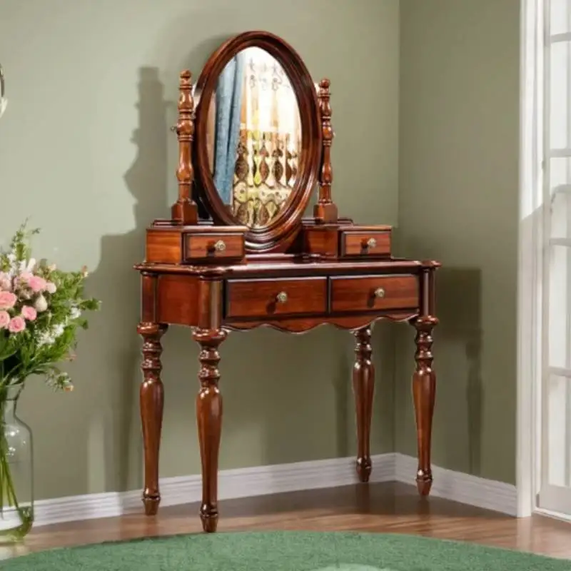 Vintage Nordic Drawer Dresser Mirror Set Wood Make Up Dresser Table Bedroom Vanity Storage Coiffeuse De Chambre Furniture