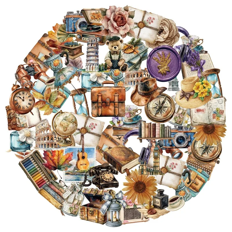 50PCS Cute Old Records PET Tearable Sticky Stickers DIY Phone Japanese Stationery Scrapbooking Korean Journaling Supplies