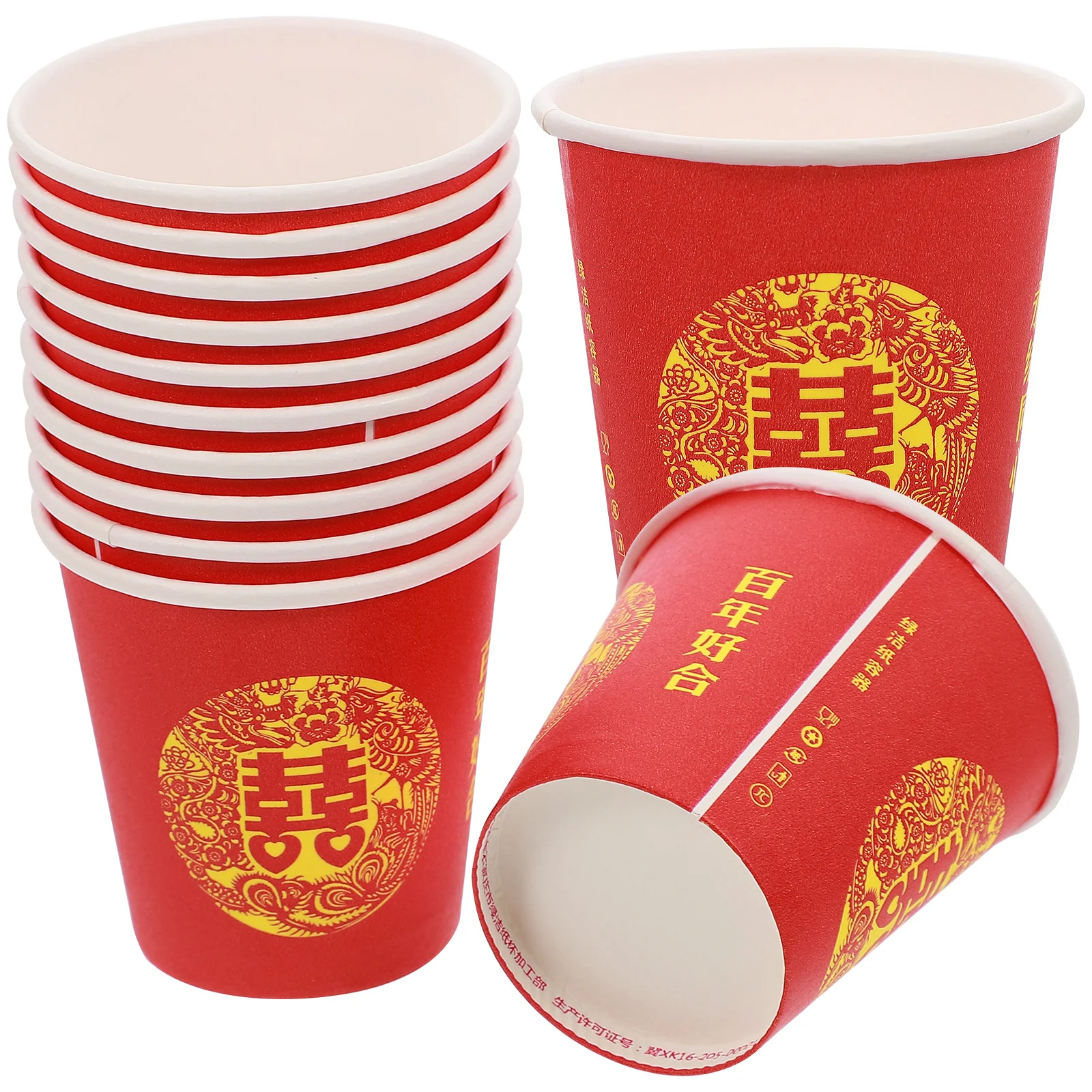 

100 Pcs Tea Cups Red Double Happiness Glass Paper Festival Wedding Banquet Drinks For Chinese Party Chinese-style