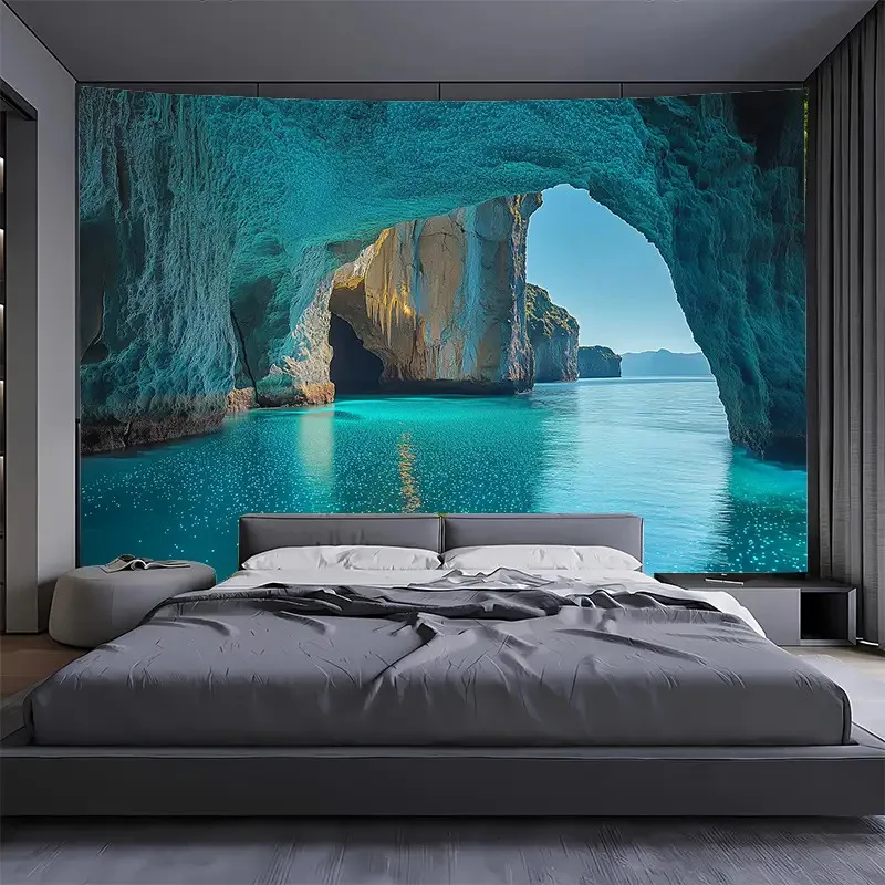 VIKAMA Blaues Loch Küsten-Wandteppich Mediterrane Höhle Meer Natürlicher Heilwind Wohnzimmer Raumdekoration