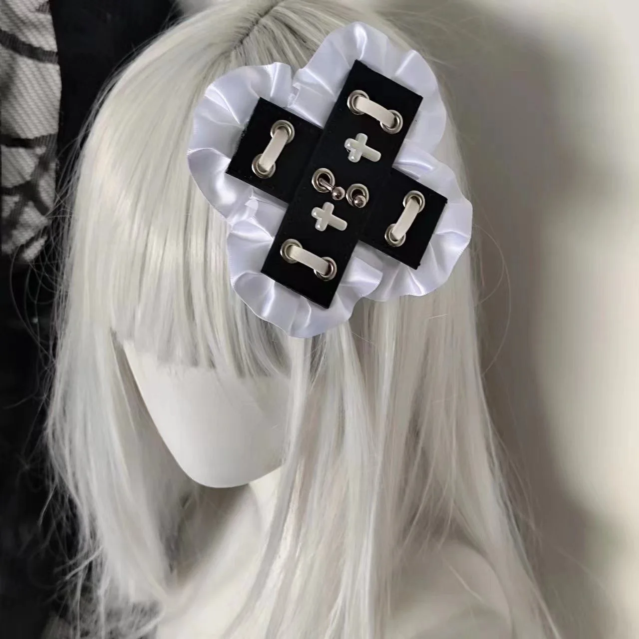 1pc minas terrestres punk cruz couro laço rebite grampo de cabelo subcultura individualista picante menina exagerada acessório de cabelo