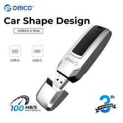 ORICO-USB 3.0 carro de couro de metal forma flash drive, pen drive, pendrive, tipo C, USB 3.0, 256GB, 128GB, 64GB, 32GB, 100 mb/s