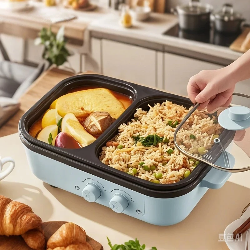 2-in-1 Multifunctional Electric Hot Pot & BBQ Grill Cooker Household Non-Stick Multi-Cooker with Dual Voltage (110V/220V) US EU