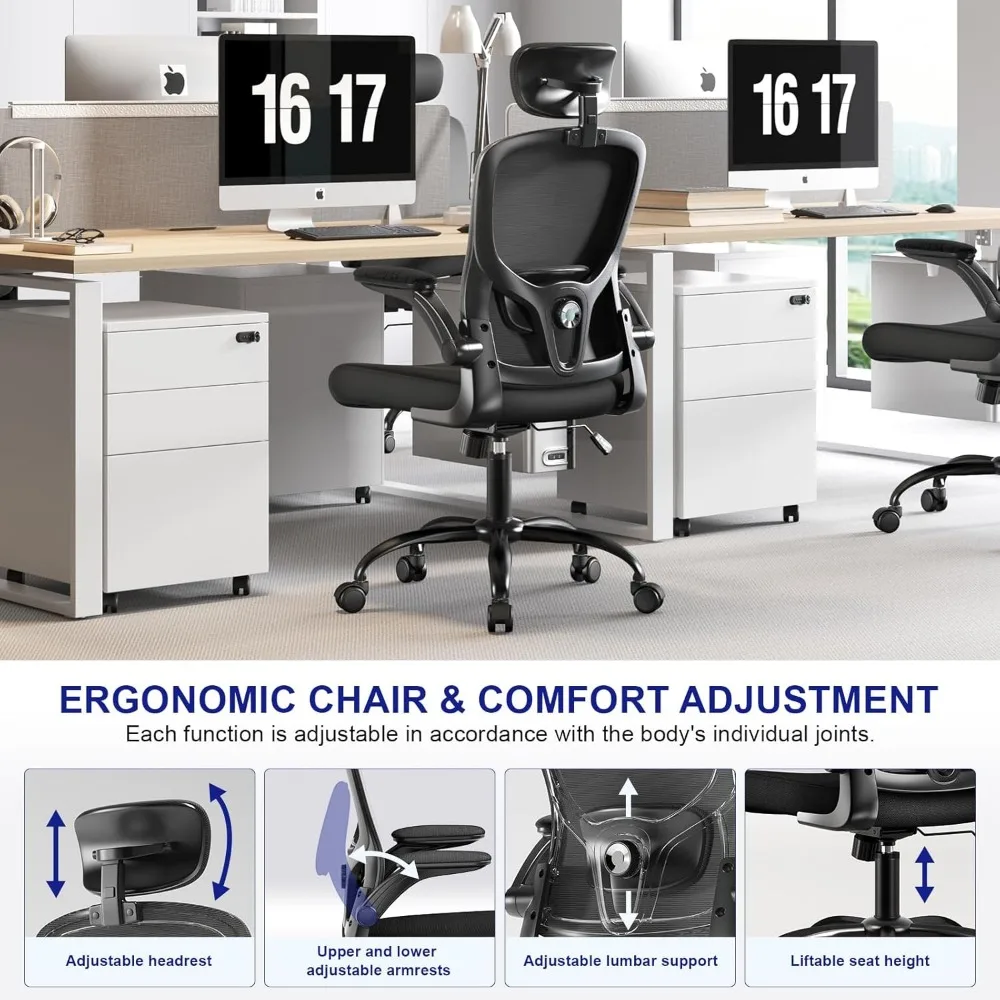 Ergonomic High-Back Mesh Office Chair with Lumbar Support, Adjustable Armrests, Swivel Desk Chair for Comfortable Computing
