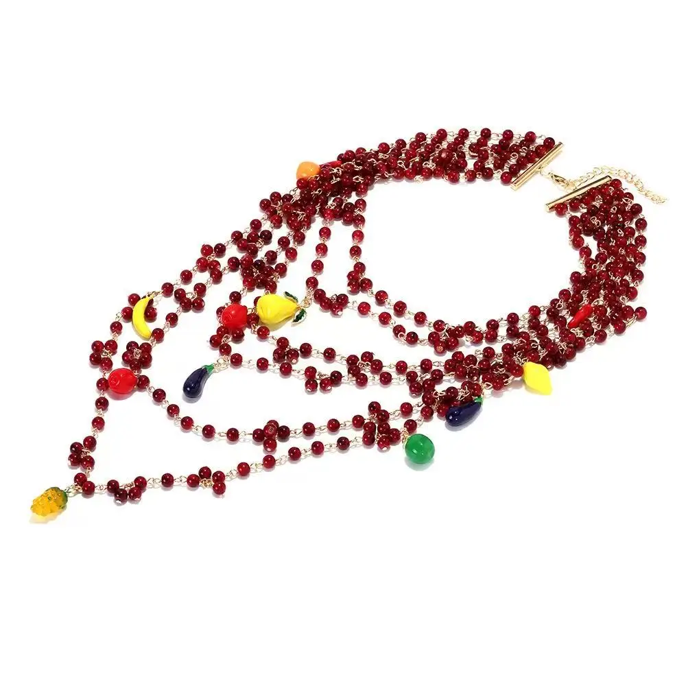 Zvoijio Fashion Multi-layered Crystal Long Chili Eggplant Lemon Necklace