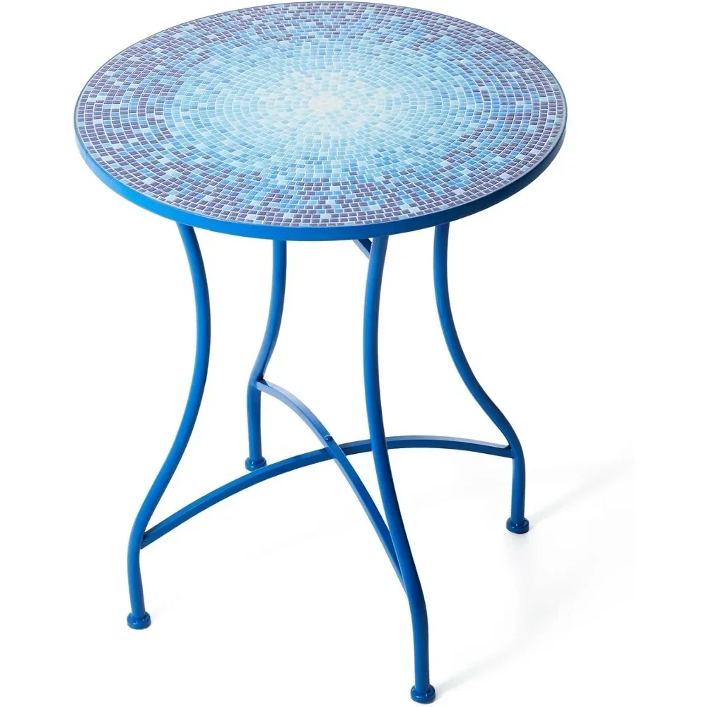 

28" H Outdoor Folding Bistro Table, Metal Round Outdoor Side Table with Ceramic Tile Top, Metal Accent Table End Table for Porch
